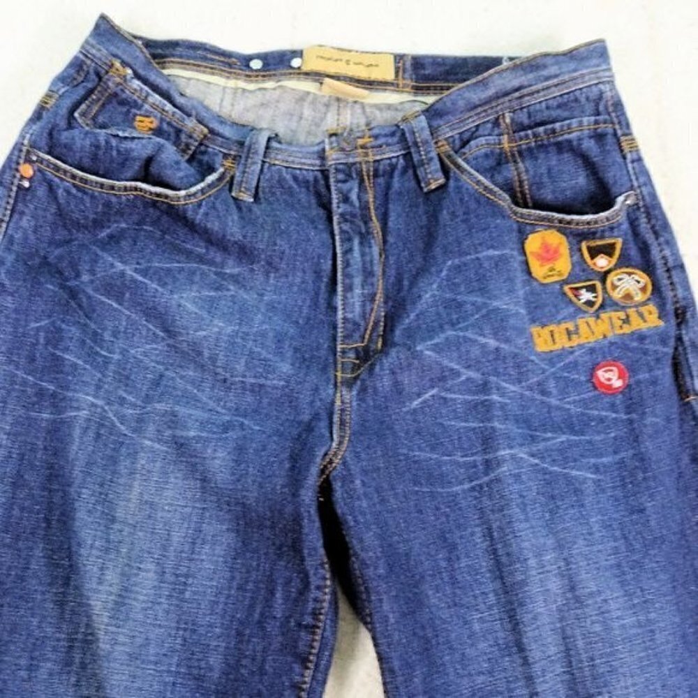 Rocawear Distressed Jeans w/ Patches Size 36x32